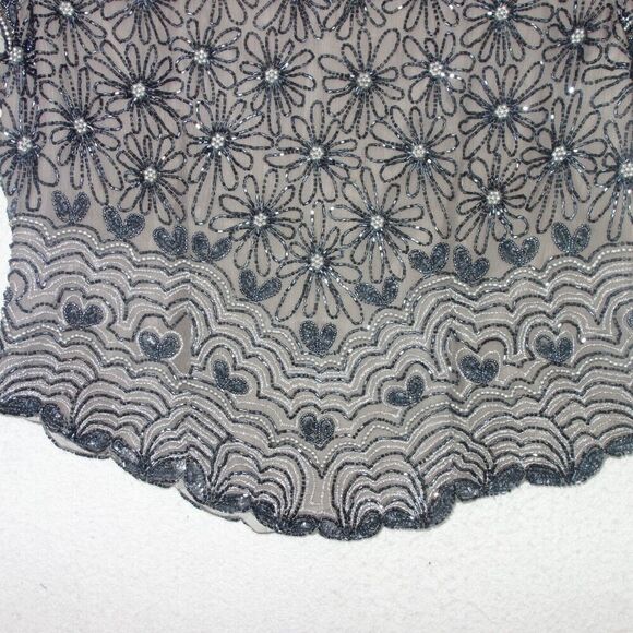 Vintage 100% Silk Papell Boutique Evening Black Silver Beaded Sequin Top MED - Picture 2 of 9